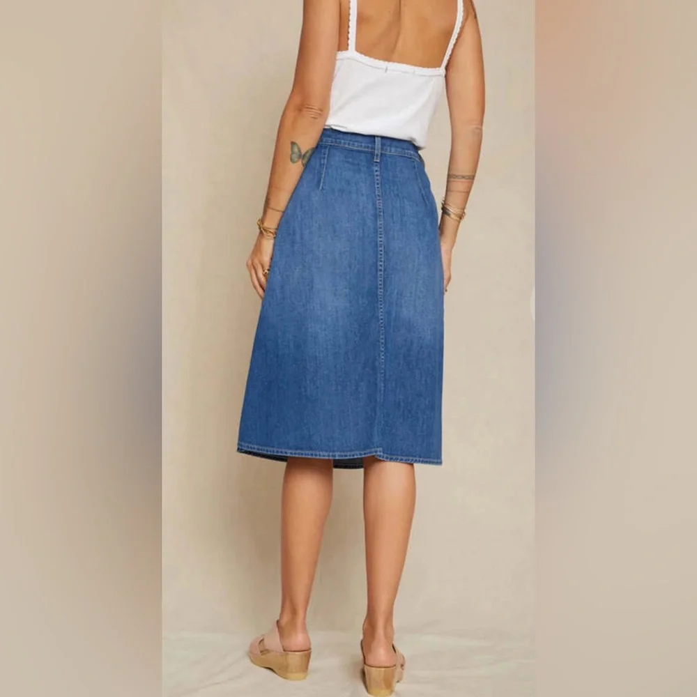 NWOT AMO the Marie Wrap Skirt Denim Midi in Wistful Wash. Size Small